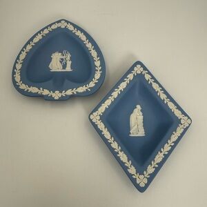 Vintage Wedgwood Blue Jasper ware Spade +Diamond Trinket Dish Tray England Set 2